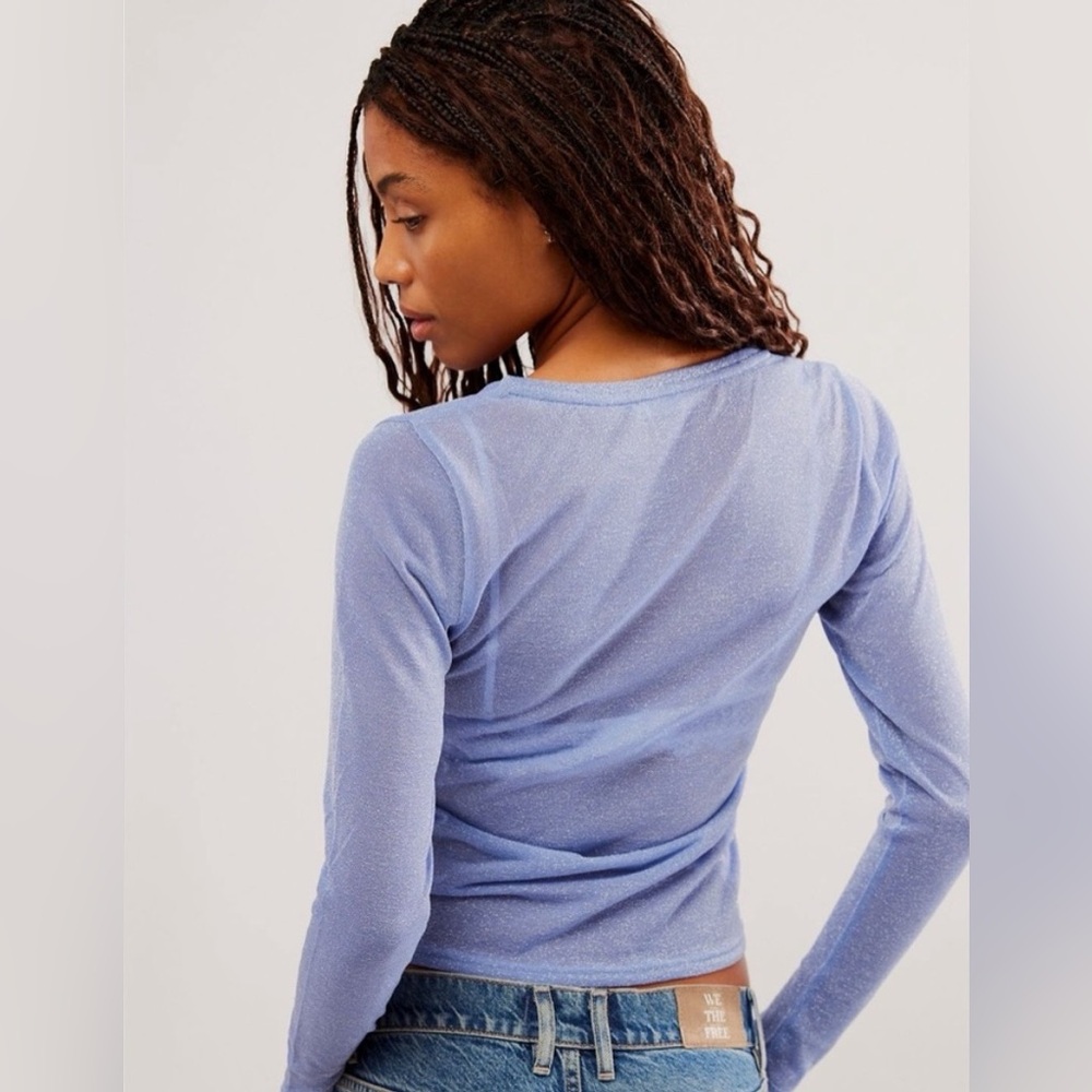 INTIMATELY BY FP Blue Mesh Sheer Sparkly Party Long Sleeve Size M